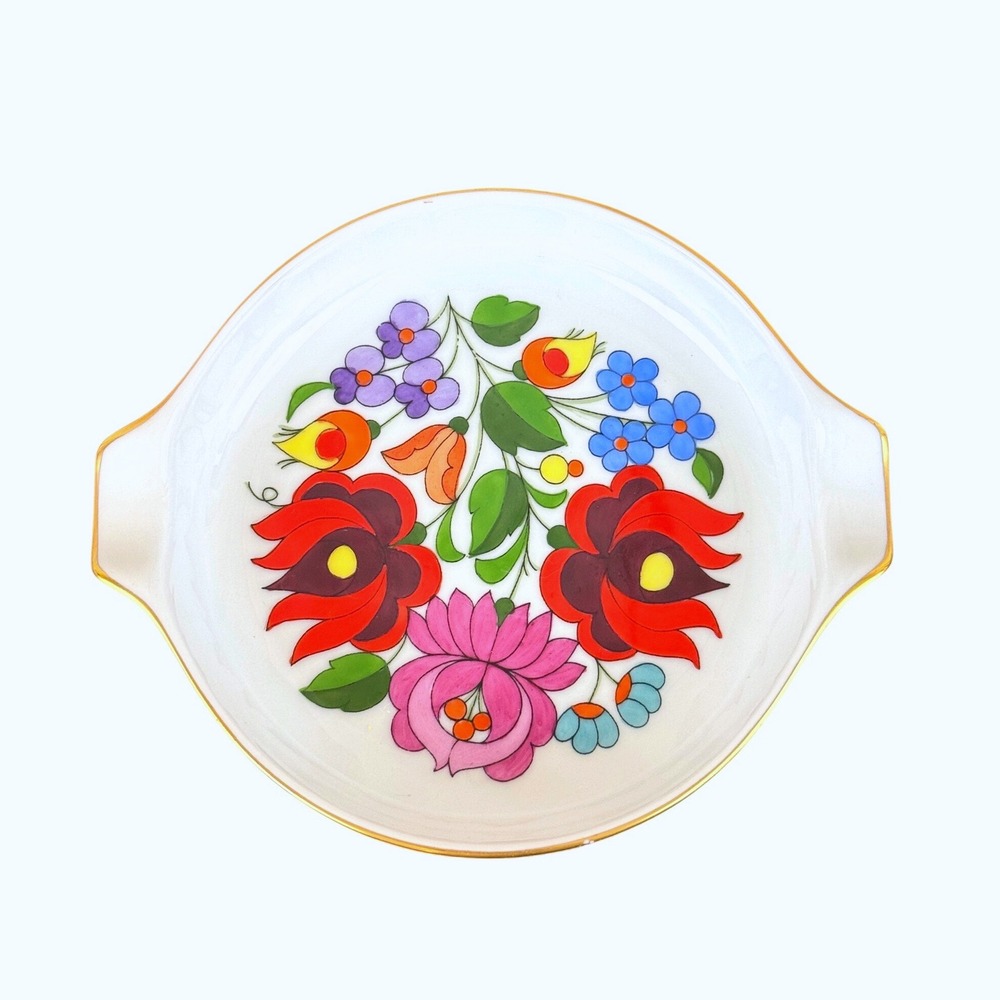 VTG Kalocsa Hungary RARE Flower Power Handpainted Folk Art 4.5" Trinket Dish